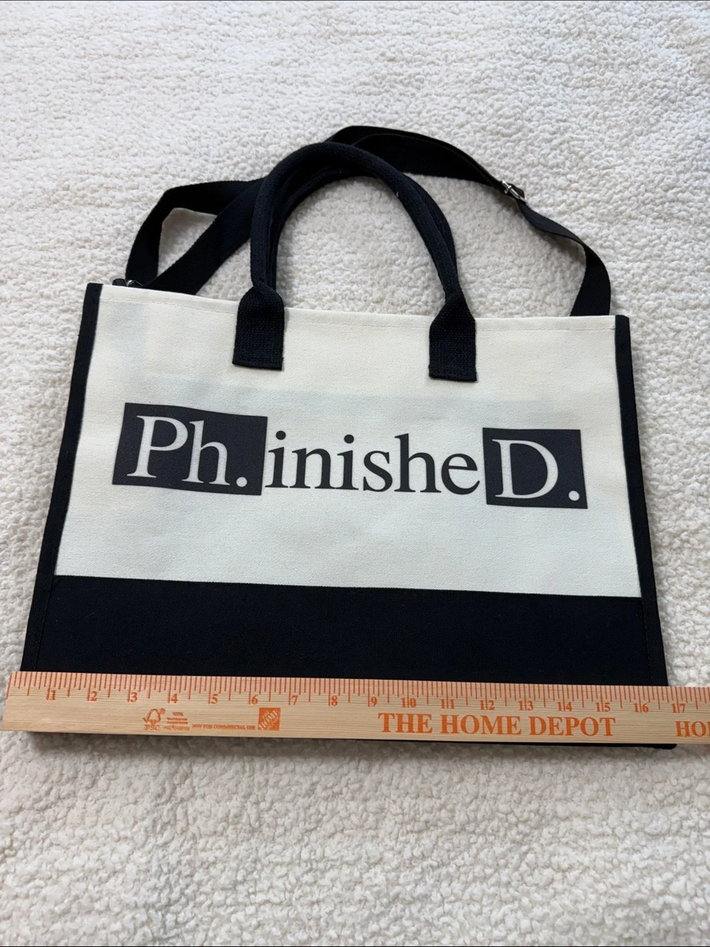 New Black & Cream Canvas Tote Bag for Doctor PhD Graduates Men or Women - Picture 3 of 9